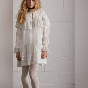 NWT Damson Madder Celia Mini Dress White Embroidered Long Sleeve Sz UK 6/US 2